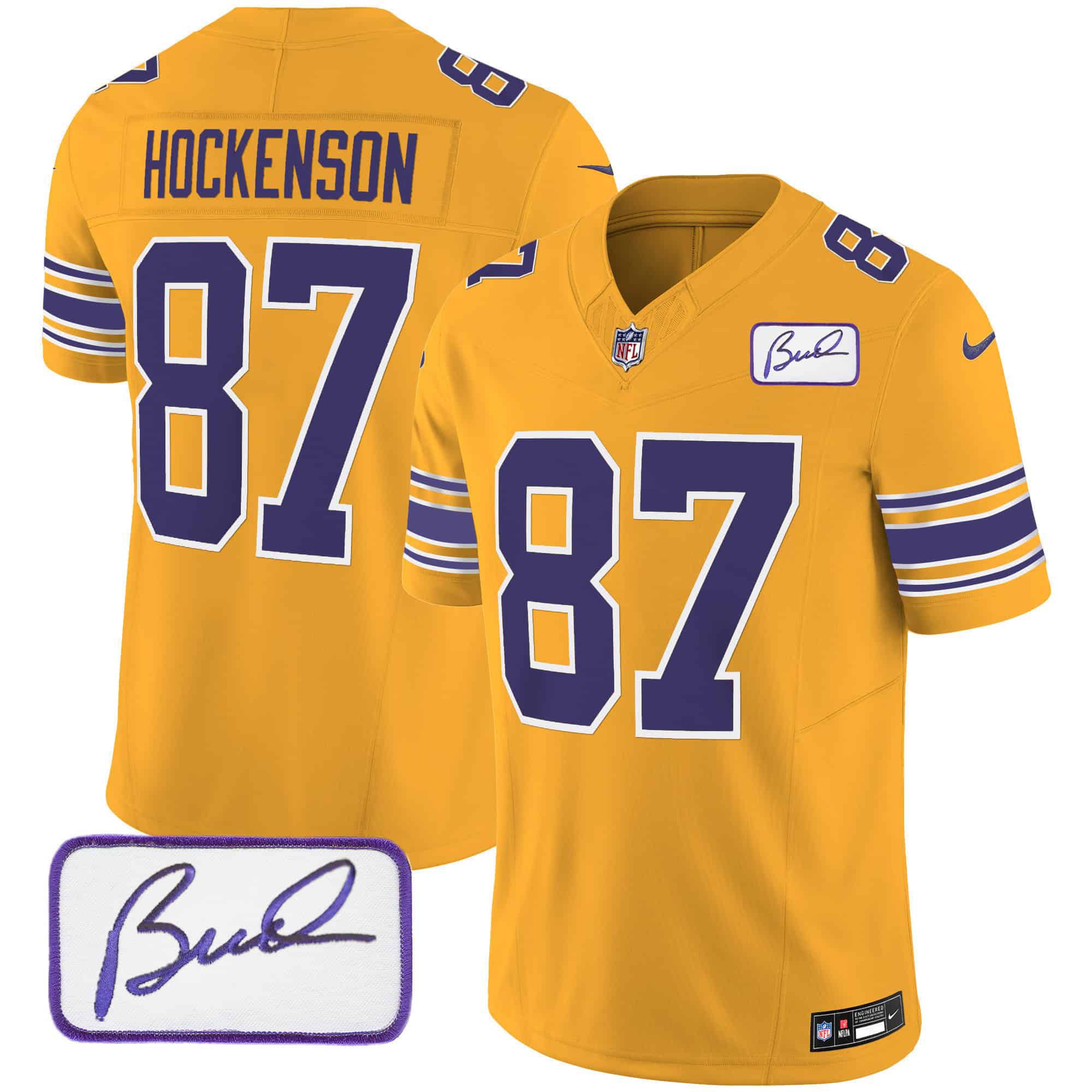 Men Minnesota Vikings 87 Hockenson Yellow 2024 Nike Bud Grant Patch Classic Limited NFL Jersey